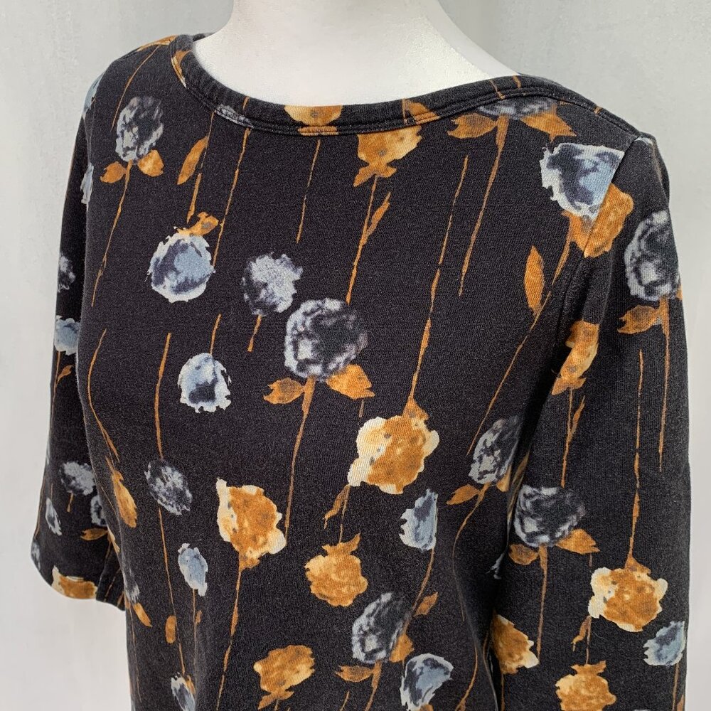 LANDS' END Cotton Watercolor Floral 3/4 Sleeve French Terry Tunic Top